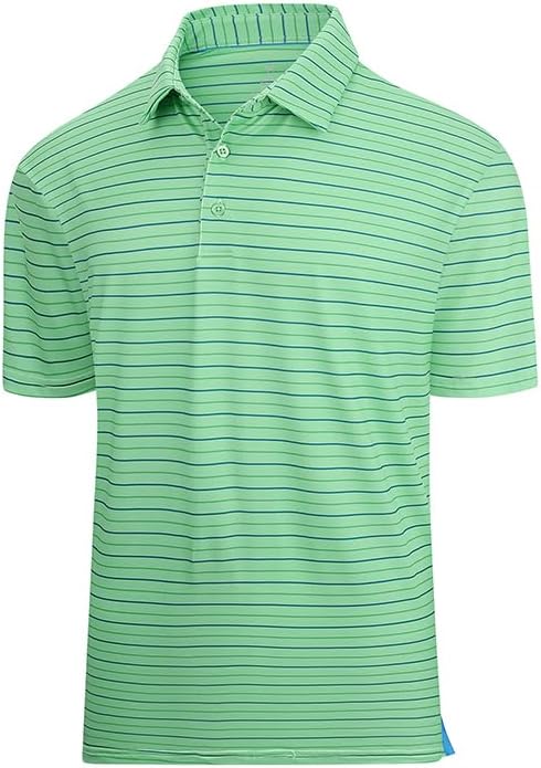 Men's classic striped performance polo shirt with moisture-wicking fabric for golf and active use.