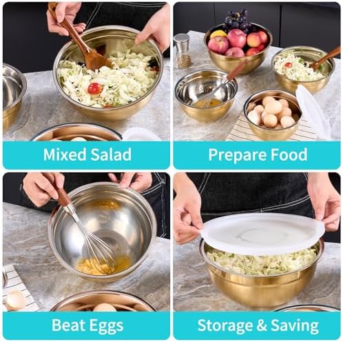 4 Piece Gold Mixing Bowls With Lids