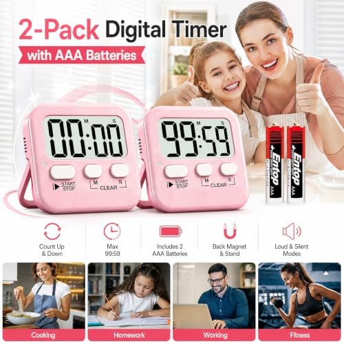 Antonki 2 Pack Digital Timer for Kids Classroom Kitchen Timers for Cooking