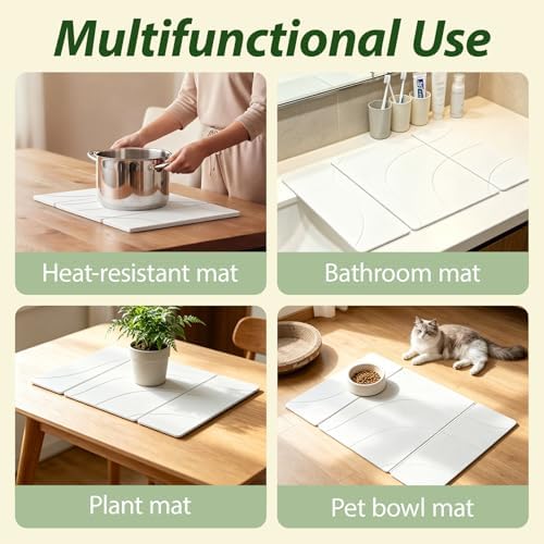 Large Stone Drying Mat for Kitchen Counter, Water-Absorbent Marble Diatomaceous