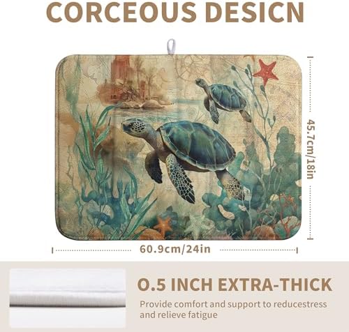 Sea Turtle Dish Drying Mat for Kitchen Counter Vintage Ocean Animal Microfiber