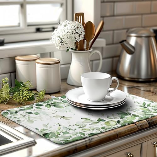 Sage Green Leaf Dish Drying Mat