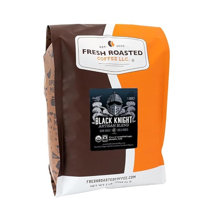 Fresh Roasted Coffee, Organic Black Knight | USDA Organic, Kosher | Dark Roast 5 lb (80 oz) Whole Bean