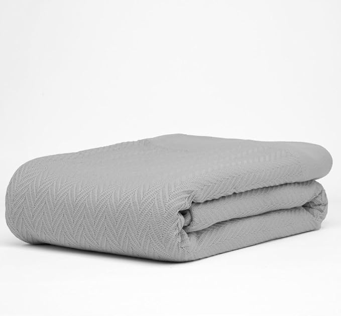 100% Cotton Herringbone Blankets, 66"X90" Twin, Throw Blanket for Bed, All Season Cotton Blanket, Cozy Blanket,Throws & Bed Blanket, Throw Blanket for Couch, Modern Home Decor -Scottish Grey