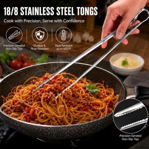 Precision Serrated Non-Slip Tips Cooking Tweezers, Tongs