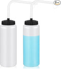 Domensi 2 Pack 1 Liter Sports Water Bottle with Long Straw Hockey Lacrosse 34 Oz Water Bottle Easy Squeeze Plastic Use with Sport Helmet in Football Baseball(Translucent,No Printed)