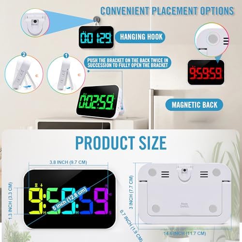Kitchen Digital RGB Timer, Count Down Up, Rechargeable, Vibration Mode