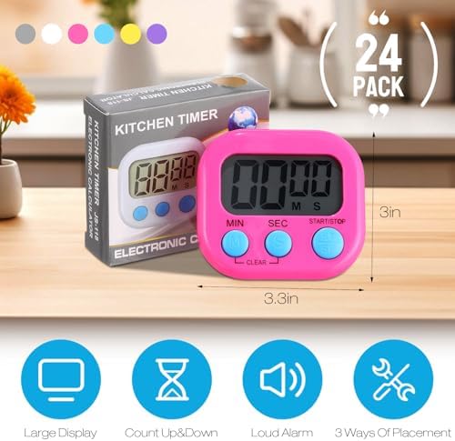 Weewooday 24 Pcs Digital Kitchen Timer Magnetic Timer Bulk On/Off Switch Minute