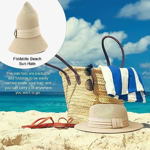 DRESHOW Women Straw Panama Hat Travel Fedora Beach Sun Hat Summer Wide Brim