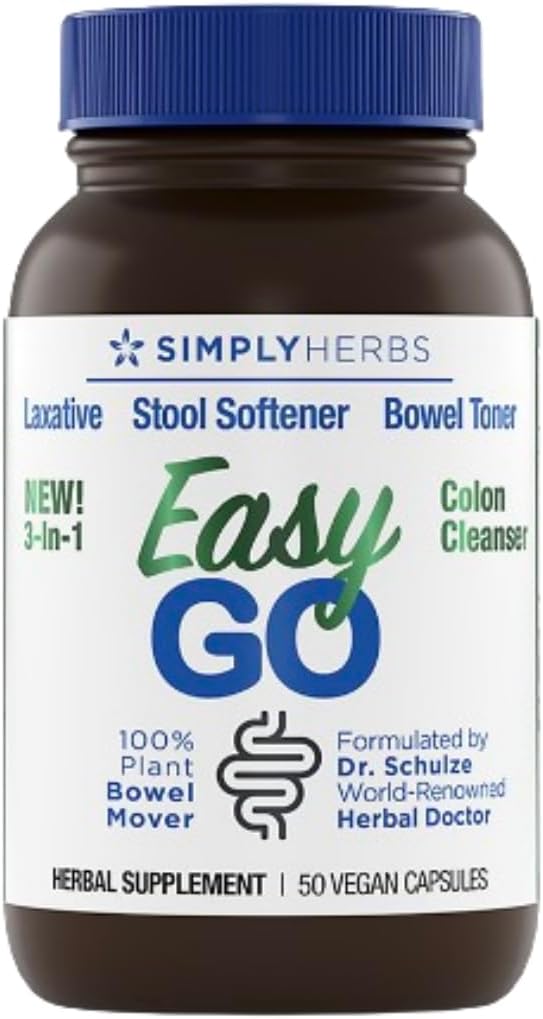 Dr. Schulze's Easy GO Bowel Mover - Formulated Gentle Laxative, Colon Toner & Stool Softener | 100% Plant Natural Bowel Cleanse - Promotes Regular & Complete Bowel Movements - 50 Count Vegan