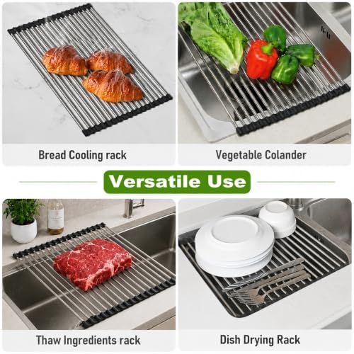 CHIRISEN Expandable Roll Up Dish Drying Rack Over the Sink Drying Rack