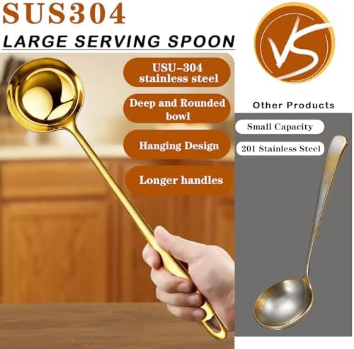 2 Pack Gold Soup Ladle Stainless Steel Serving Spoon