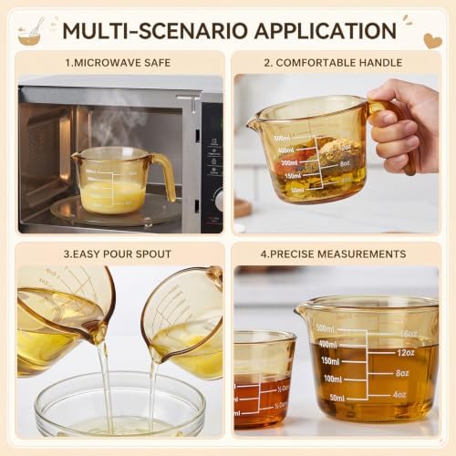 Domensi 3 Pack Glass Measuring Cups, 1& 2 Cup, Measuring Cups