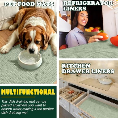 2 Pack 30 x 24 inch Extra Large Microfiber Dish Drying Mat, Light Green