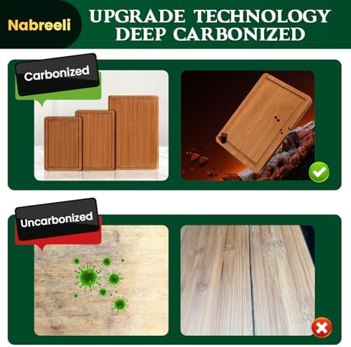 Bamboo Cutting Board Set with Juice Grooves & Built-In Handles