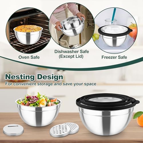 TeamFar Mixing Bowls, Stainless Steel Salad Serving Bowl
