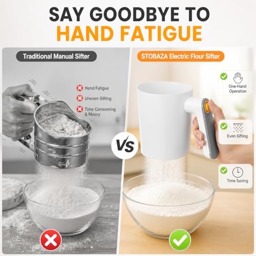 STOBAZA Electric Flour Sifter Battery Operated Handheld Baking Tool