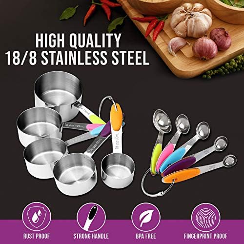 Measuring Cups and Spoons Set 11 Piece. Includes 10 Stainless Steel Measuring