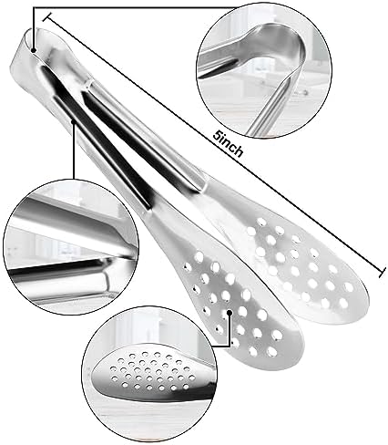 10PCS 5 Inch mini tongs Serving Tongs Small Kitchen Tongs Silver
