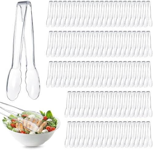 Tessco 100 Pcs Plastic Tongs, 9 Inch Disposable Serving Tongs, Transparent