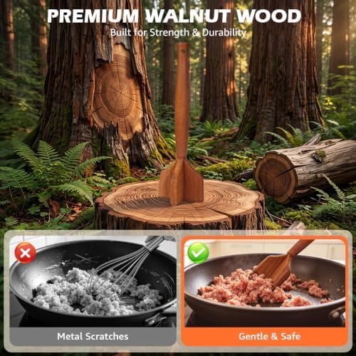 Wooden Meat Chopper & Masher – 4-in-1 Kitchen Tool