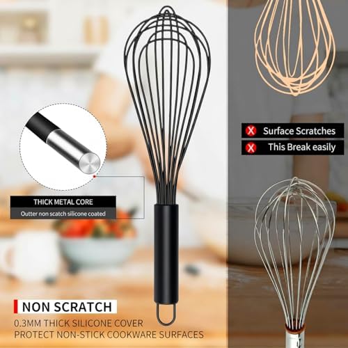 TEEVEA Silicone Whisk Set, Stainless Steel Handle, Heat Resistant Nonstick