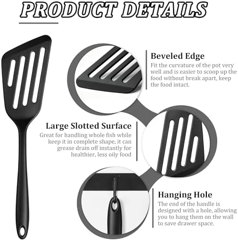 TeamFar Silicone Fish Spatula Set of 2, Heat Resistant Slotted Fish Turner
