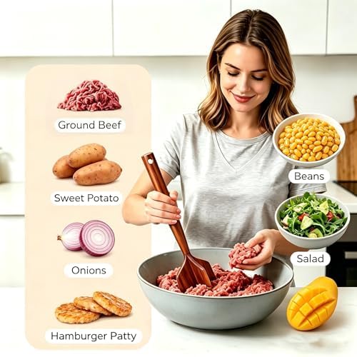 Teak Wooden Meat Masher Chopper, Wooden Ground Beef Masher, Hamburger Meat
