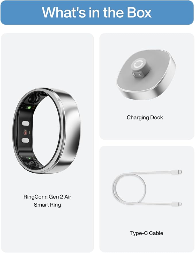 RingConn Gen 2 Air, Ultra-Thin AI Smart Ring, 10-Day Battery Life, Fitness/Sleep/Stress/HR Tracker for Women&Men, No App Fee for Standard Features, iOS & Android Compatible (Size 13, Galaxy Sliver)