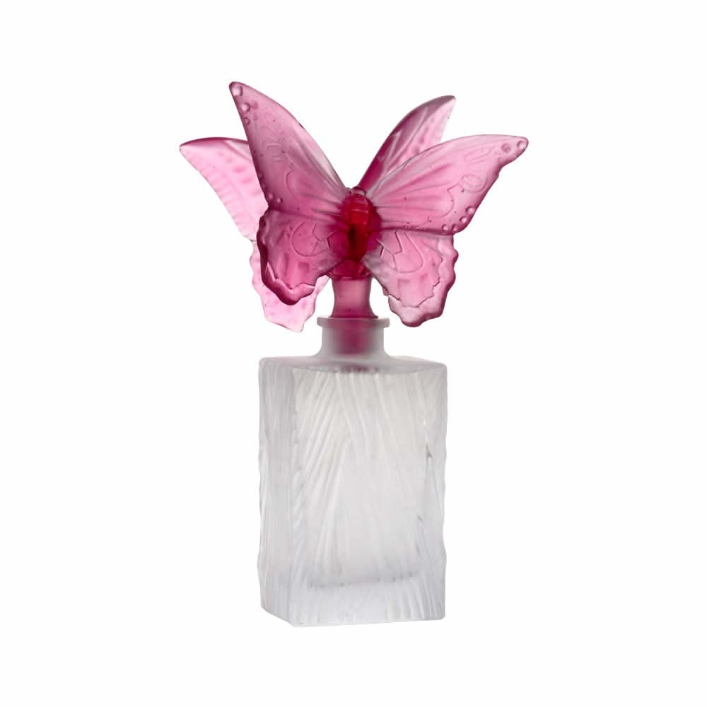 Handcrafted Daum Butterfly Pâte de Cristal perfume bottle in purple and pink tones