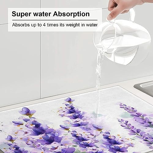 Lavender Dish Drying Mat For Kitchen Counter, Super Absorbent Microfiber Dish