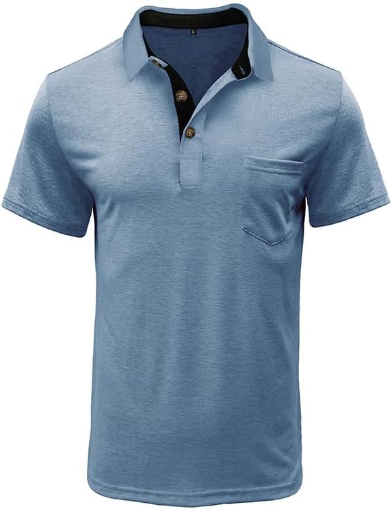 Men's Classic Cotton Polo Shirt Short Sleeve Button Golf Tee