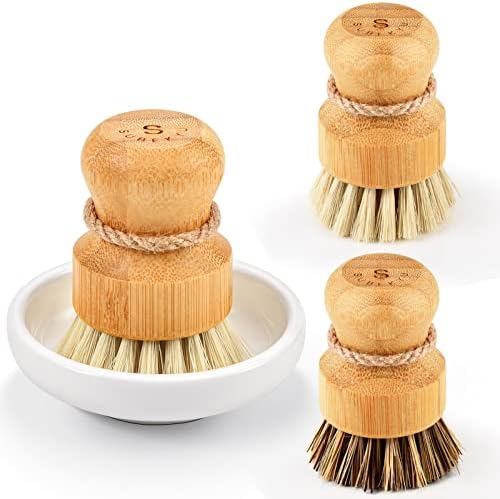 SUBEKYU Bamboo Dish Scrub Brush, Produce Brush, 3 Pack