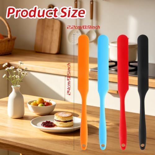 4 Pcs Silicone Jar Spatula, Long Handle Skinny Spatula Scraper