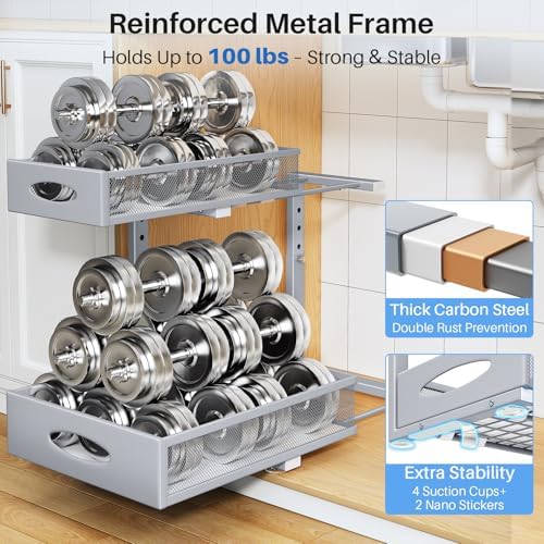 Under Sink Organizer, 2 Pack 2 Tier Pull Out Under Cabinet Organizer Shelf