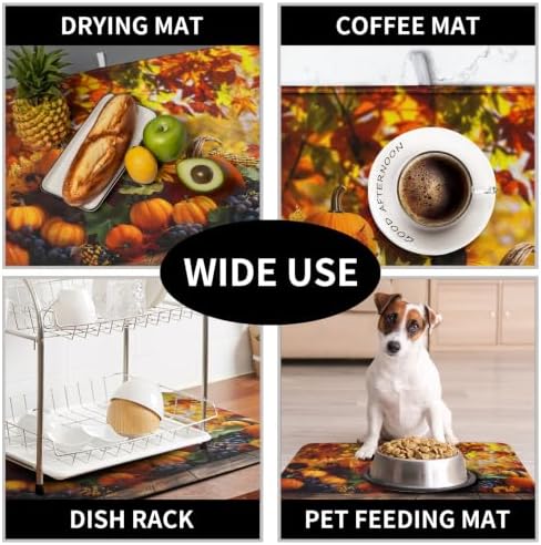 Fall Dish Drying Mat Autumn Harvest Pumpkin Maple Leaf Sunflower Drying Mats