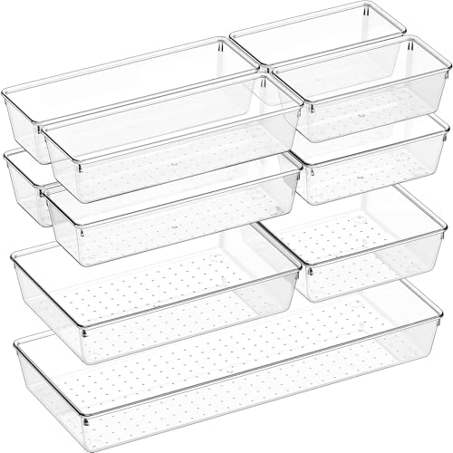 Criusia 11 PCS Clear Plastic Drawer Organizer Set