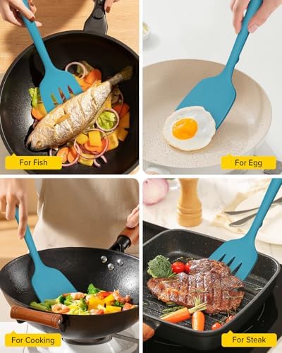 BUNDLEPRO Silicone Spatula, Solid & Slotted Turner, 2 Pack