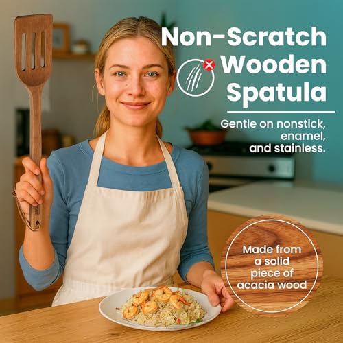 18 Inch Long Wooden Slotted Spoon