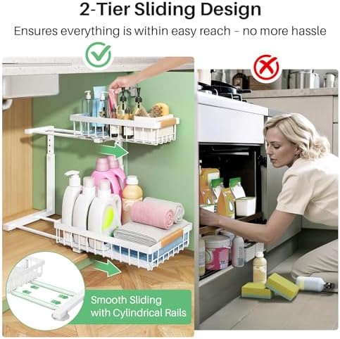 Kitstorack Under Sink Organizer, 2 Tier Under the Sink Storage, Slide out Pull
