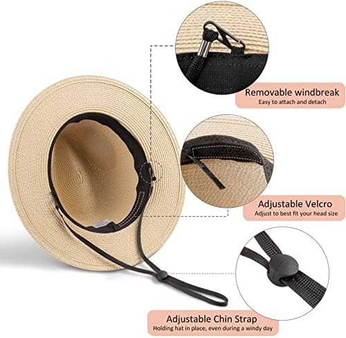 DRESHOW Women Straw Panama Hat Travel Fedora Beach Sun Hat Summer Wide Brim