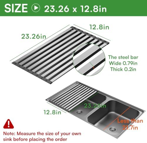 Foldable Dish Drying Rack Over Sink, 304 Steel, 23.62x12.8 in