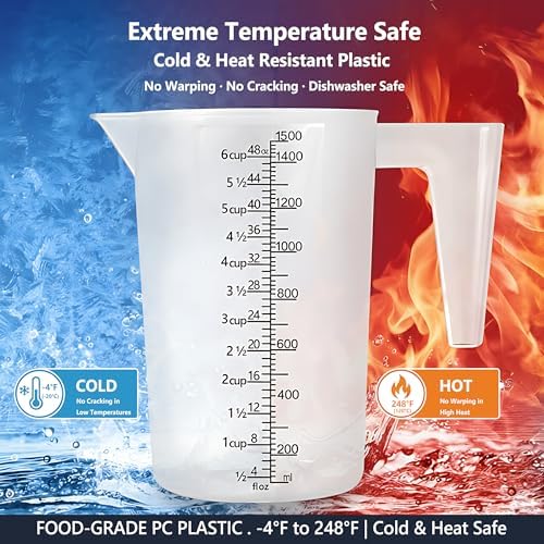 Liquid Measuring Cup with Handle, 48 oz / 6 Cup / 1500 ml Plastic Measuring