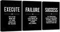 Framed Canvas Wall Art Success Quote, Office Wall Art, Black Large Poster, Positive Motivational Set of 3 Prints, Execute Failure Definition, Inspirational Print (A-3pcs,16x24inchx3pcs)