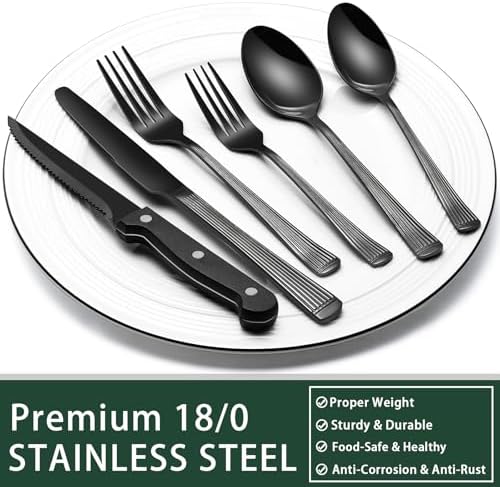 EWFEN 24-Piece Black Silverware Set