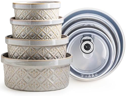 Ceramic Mixing Bowls with Lids Set of 4, Food Storage Bowl Sets