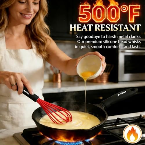 Anaeat Silicone Kitchen Whisk Set of 4, Milk and Egg Beater Blender
