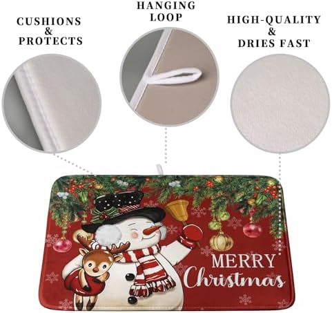 Christmas Dish Drying Mats for Kitchen Counter 18x24 Cute Snowman Red Dish