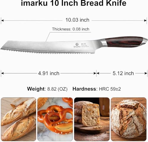 imarku Bread Knife 10 Inch, Japanese Professional Grade Serrated Bread Knife