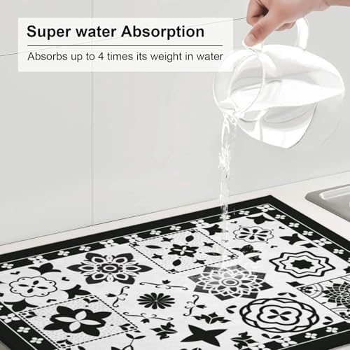Retro Black Pattern Dish Drying Mat
